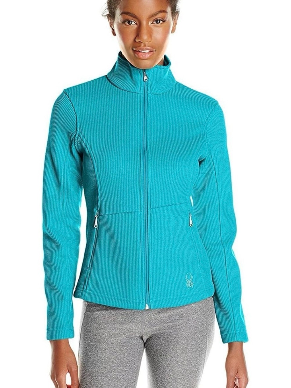 Spyder Endure Athletic Full Zip Fitted Jacket L Blue Like New Textured Fleece